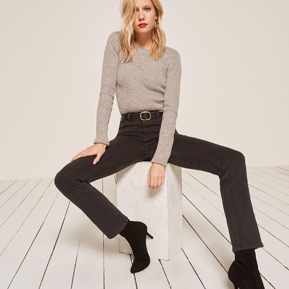 REFORMATION Liza High Rise Straight Black Jeans